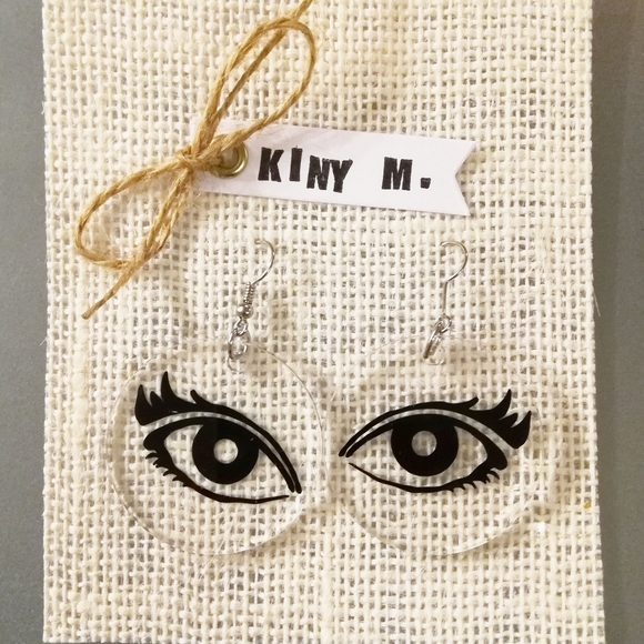 Handmade Jewelry - Handmade Lucit Earrings Clear Acrylic Eyes Dangle